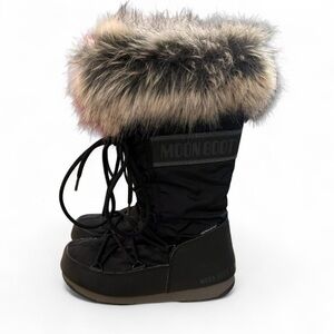 Moon Boot Black and Tan Fur Winter Boots
